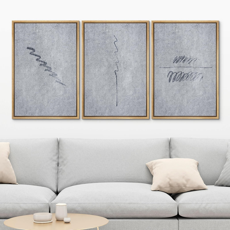 «Minimalist Abstract Line Black and White», 3 pièces, H 24 po x l 16 po, Naturel