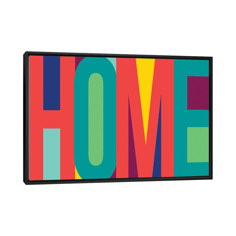 «Home», art textuel sur toile, H 18 po x l 26 po x P 1,5 po, Toile avec cadre noir, Pas de tapis