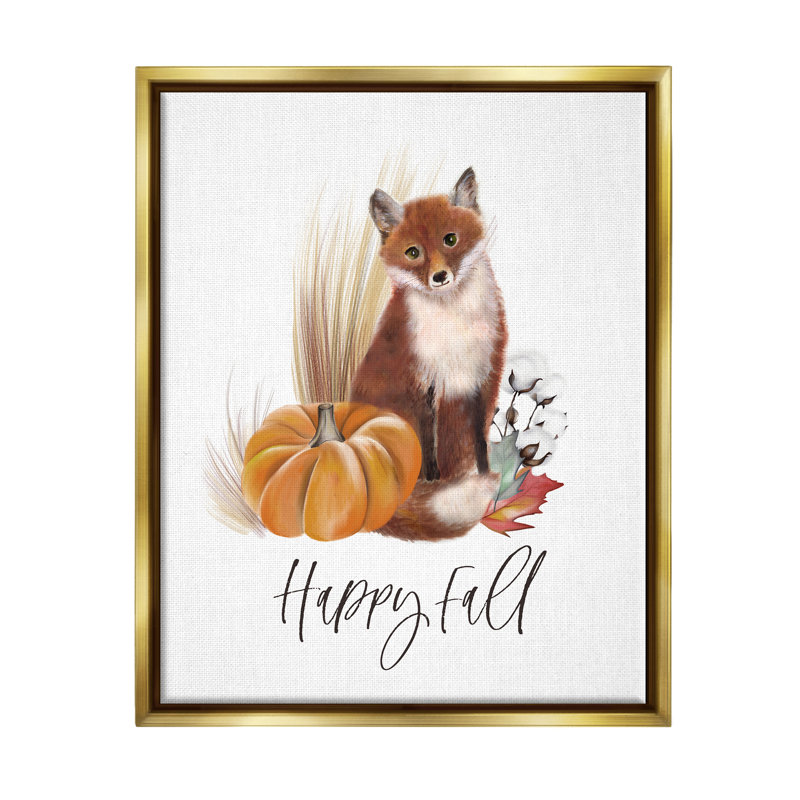 «Happy Fall Scenic Autumn Fox Pumpkin Botanicals» par Studio Q, reproduction sur toile flottante, L 25 po x H 31 po