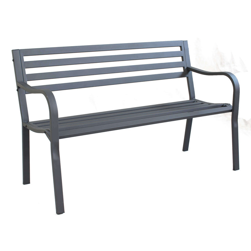 Azuela Powder Coated Steel Outdoor Bench, Grey