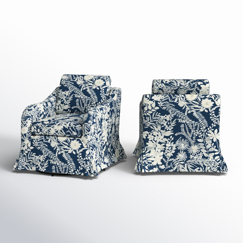 Fauteuil pivotant rembourré Asman Farmhouse, Mélange de polyester bleu marine