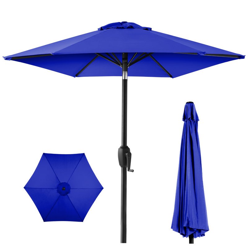 Keven 7.5ft Heavy-Duty Outdoor Market Patio Umbrella w/ Push Button Tilt, Easy Crank, Resort Blue