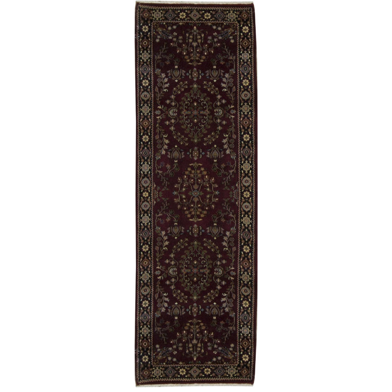 Hand-Knotted High-Quality Red and Navy Runner