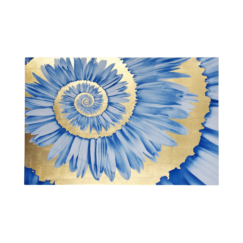 Blue Floral Spiral Gold Laquer Rectangular Placemat