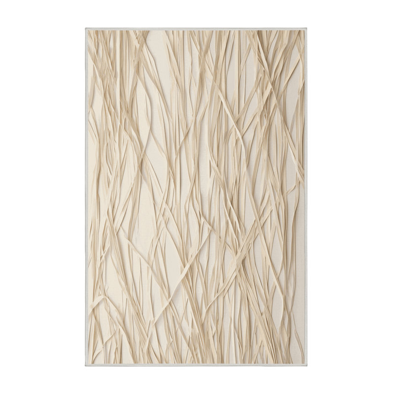 Soft Plush Findley New Years Modern & Contemporary Abstract Area Rug in Beige – White Binding, 2x5