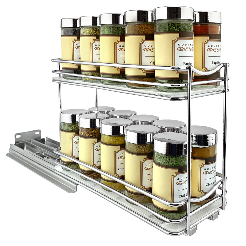 Chrome Double Tier Pull Out Spice Rack Organizer