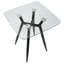 Table de comptoir carrée Mid-Century moderne avec pieds en métal noir et plateau en verre transparent