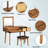 43.3" Makeup Vanity In Brown Wood, With Stool, Flip-Top Mirror And Three Drawers For A Practical Space Classic Wood Stool Brown, Storage-1834135625