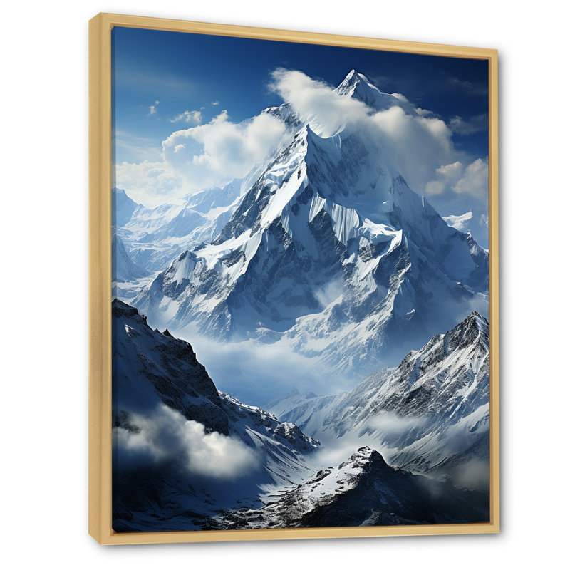 Edremit " Minimalism Winter Mountains Summit Splendor IV ", 32" H x 16" W x 1" D, Natural Floater Frame