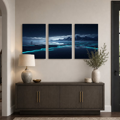 Night Sky Art Canvas Wrapped Wall Art Oil Painting Print Set Of 3 For Living Room Bedroom Home Decor