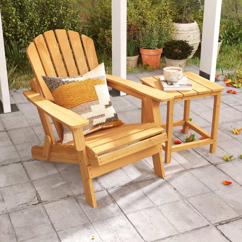 Oversized Outdoor Wooden Folding Adirondack Chair, Light Brown