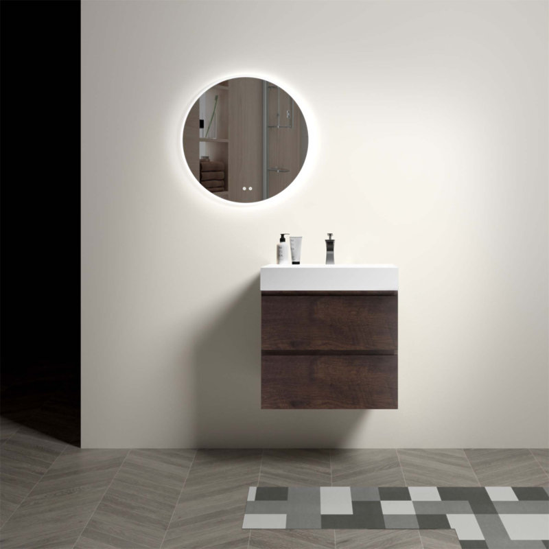 Meuble-lavabo flottant mural moderne de 24 pouces avec grand rangement, lavabo une pièce, pré-assemblé pour une installation facile
