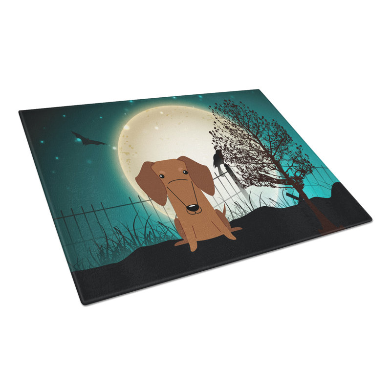 Caroline's Treasures Scary Halloween Glass Dachshund Cutting Board, Red/Brown