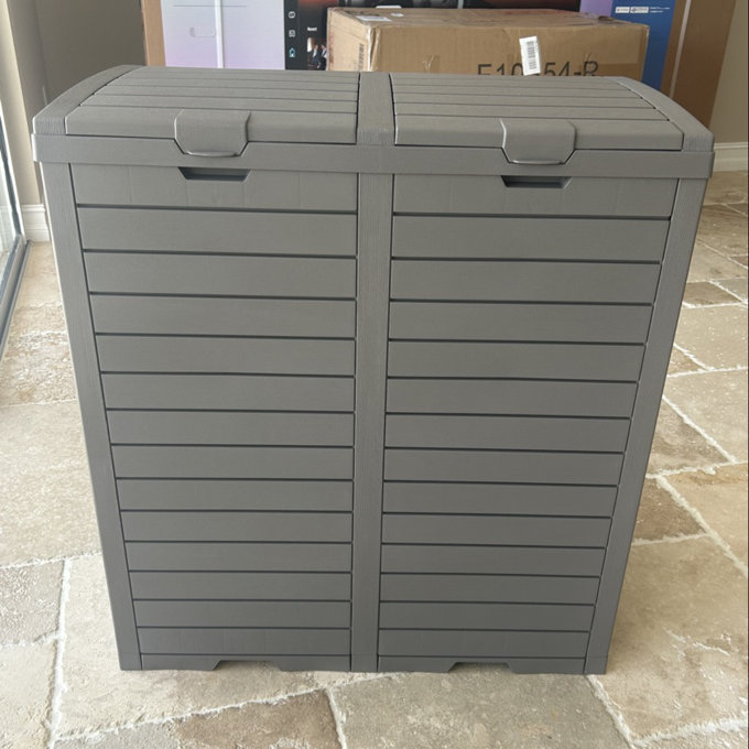 Resin Outdoor Trash & Recycling Bin - 61.8 Gallons - Brown