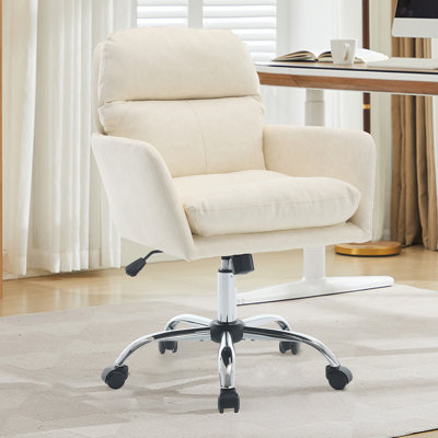 Cuir artificiel, similicuir, base noire, réglable en hauteur, convient au bureau, à la chambre à coucher, à la coiffeuse et à d'autres environnements. Une chaise de bureau blanche