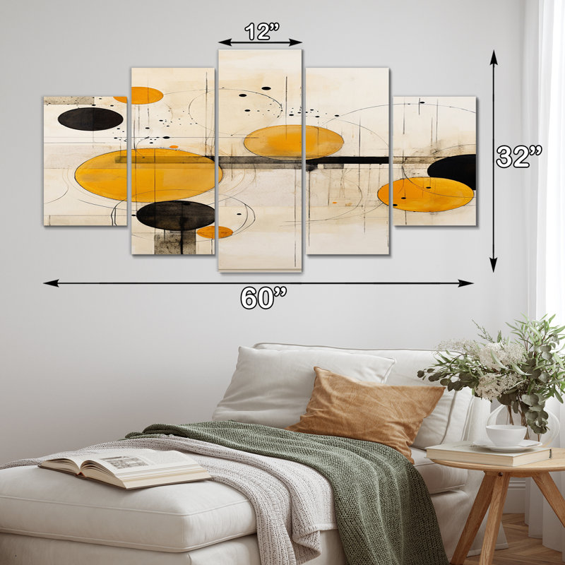 A Sense Of Timelessness Watercolor Yellow Black - Art mural abstrait sur toile - 5 panneaux