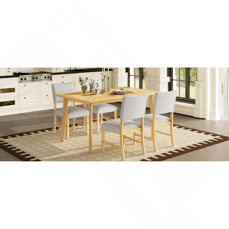 Ensemble de table de salle à manger 5 pièces, table rectangulaire rustique avec 4 chaises rembourrées, ensemble de table de salle à manger en bois massif pour 4 personnes