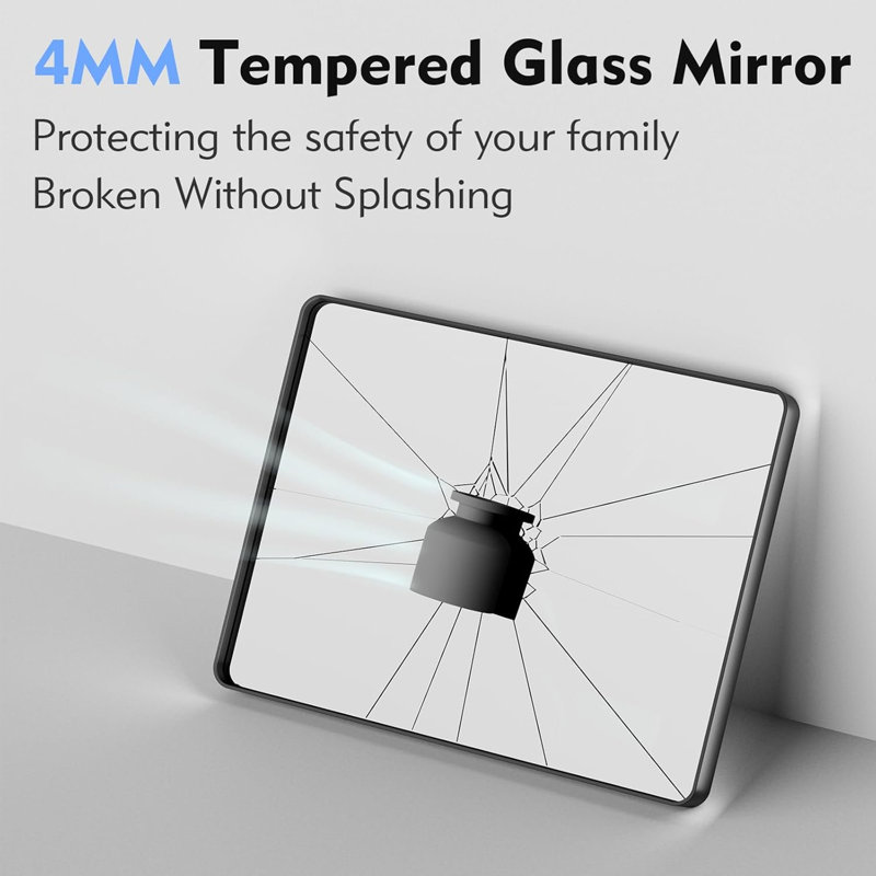 Corvetta Aluminum Framed Rectangle Bathroom Mirror, Vanity Mirror with Tempered Glass, Matte Black, 30" x 22"