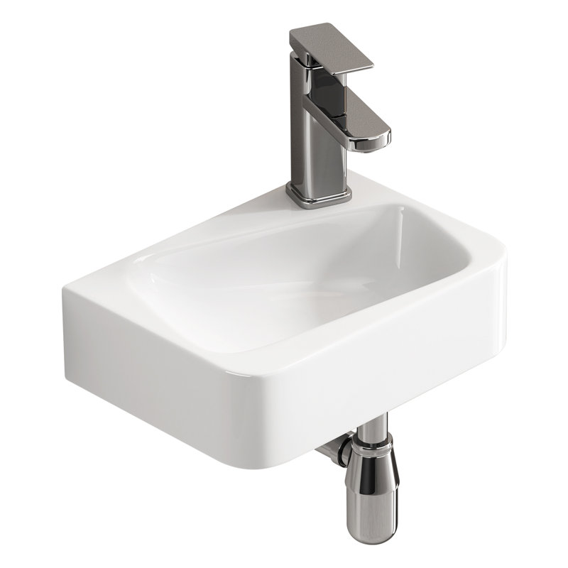 Topcraft 14" X 10" White Rectangular Wall-Mount Bathroom Ceramic Sink With Faucet And Drain Assembly - Right Side