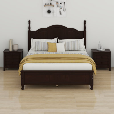 3-Pieces Bedroom Sets, Wood Platform Bed And Two Nightstands