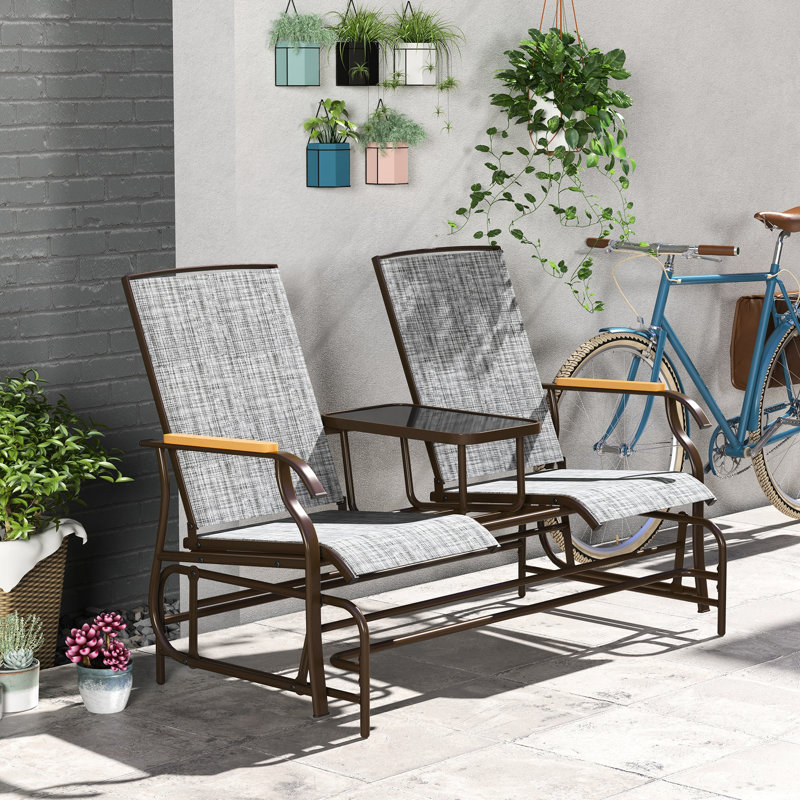 Fauteuil oscillant d'extérieur avec structure stable et filet respirant - Banc gris