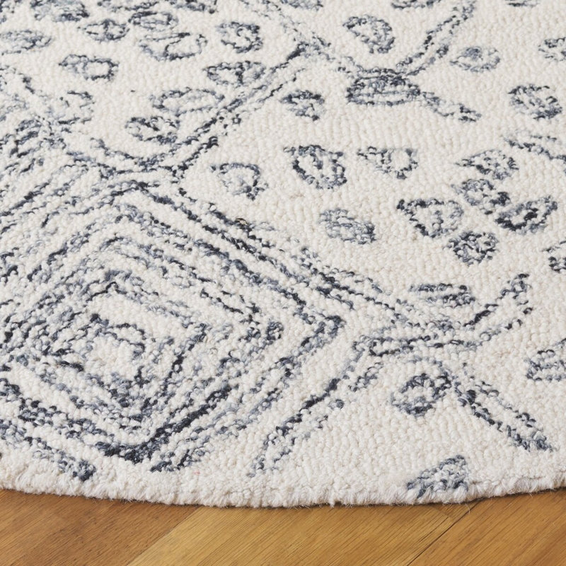 Ebony 929 Hand Tufted Wool/Cotton Geometric Shapes Rug in Ivory/Gray, Round 6'