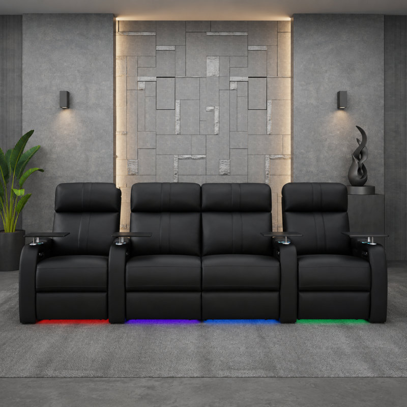 Sièges de cinéma maison inclinables électriques en cuir véritable avec éclairage ambiant à DEL et confort zéro gravité