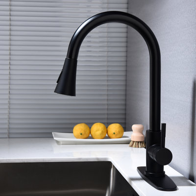Stainless Steel Kitchen Faucet With Pull Out Spray Head, Matte Black, Single Handle For Water Temperature And Flow Management In Steel, 360 Rotating Nozzle Optimal