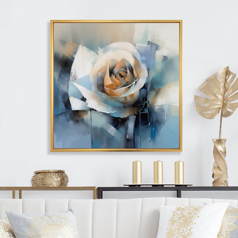 " Blue Roses In Bloom II ", 36" H x 36" W x 1.5" D, Gold Floater Framed