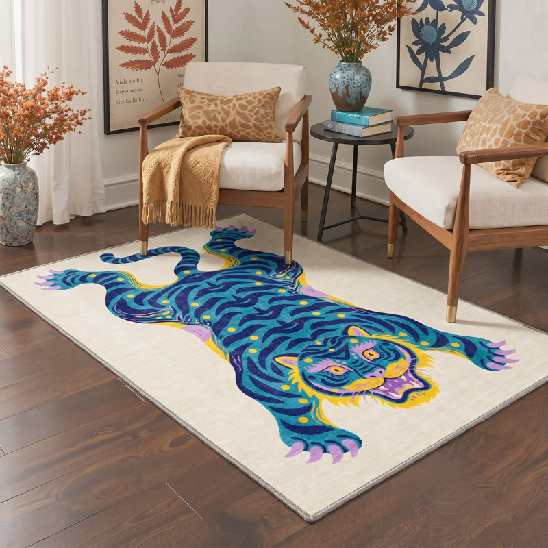Valor Inspired Machine Washable Yellow / Blue / Beige / Purple Indoor Area Rug with Non-Slip Backing, Rectangle 5' x 7'
