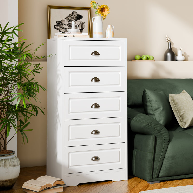 Commode 5 tiroirs Aunson, Blanc
