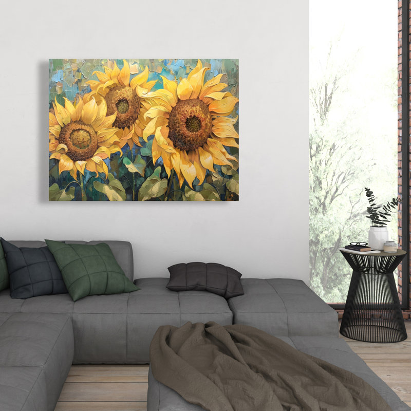Tournesols - Art sur toile bleu pour la décoration intérieure | Conception vibrante