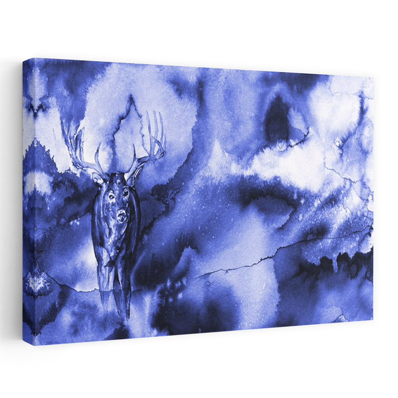 Mystérieux cerf bleu abstrait rêveur éthéré forêt de cerfs, art mural, H 16 po x l 24 po