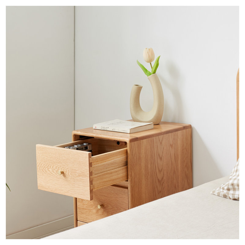 Table de chevet en chêne massif avec tiroirs de rangement, table de chevet en bois naturel pour le salon ou la chambre à coucher