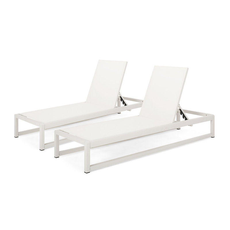 Durable Aluminum Frame Chaise Lounge Set With Adjustable Mesh Seating, White
