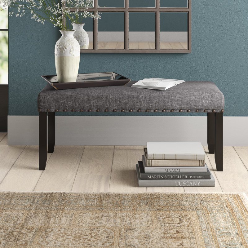 Fabric Dining Bench with Nailhead Trim, Gray