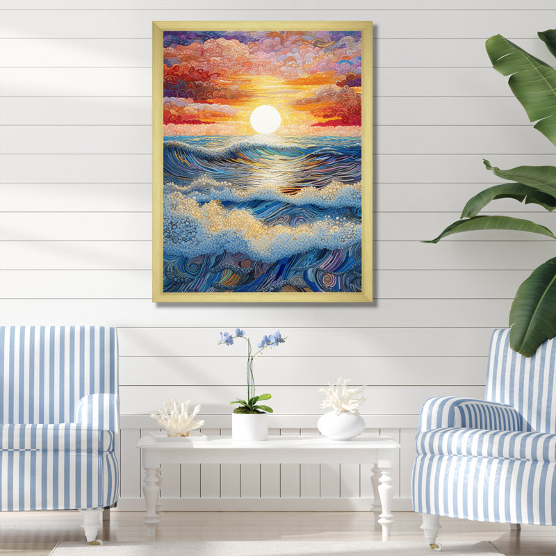 «Rainbow Ocean Sunrise II», reproductions d'art mural océan, H 32 po x l 24 po x P 1 po, Cadre flottant doré