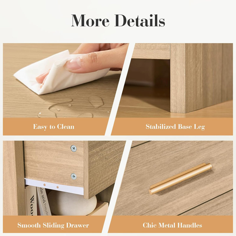 2-Drawer Nightstand - Extra Storage, Heavy-Duty Build Set Of 2, Oak
