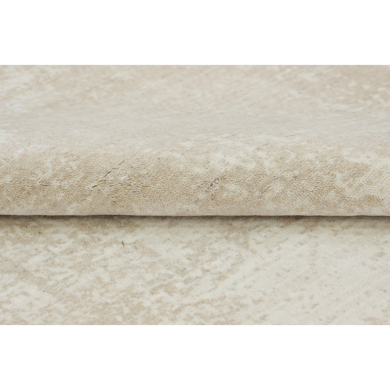 Handmade Wool Area Rug, Beige And Ivory, Rectangle 10' x 14'
