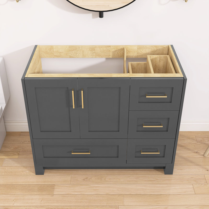 Base de meuble-lavabo simple 42 po en bois massif gris autoportant