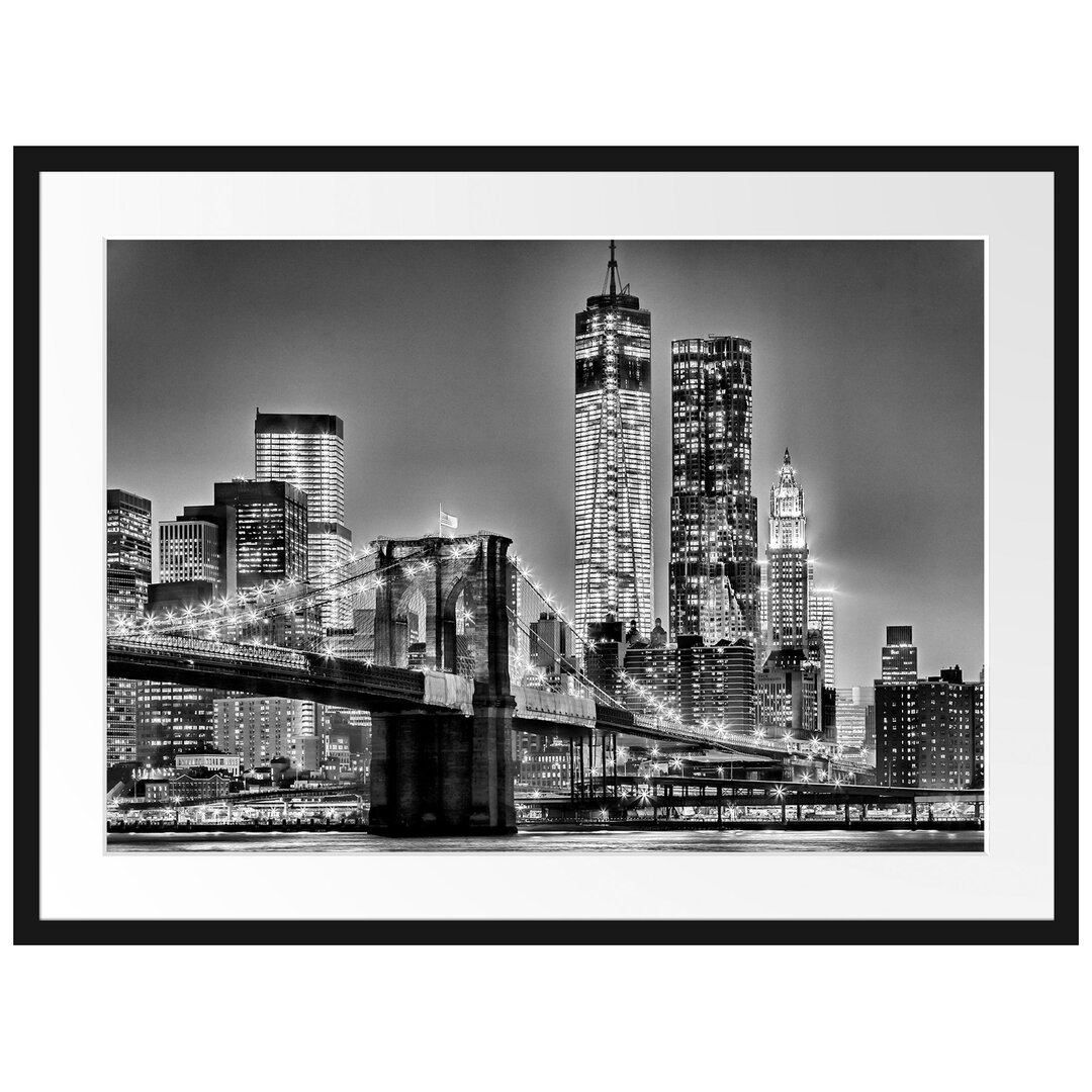 Gerahmtes Poster New York City, Skyline bei Nacht