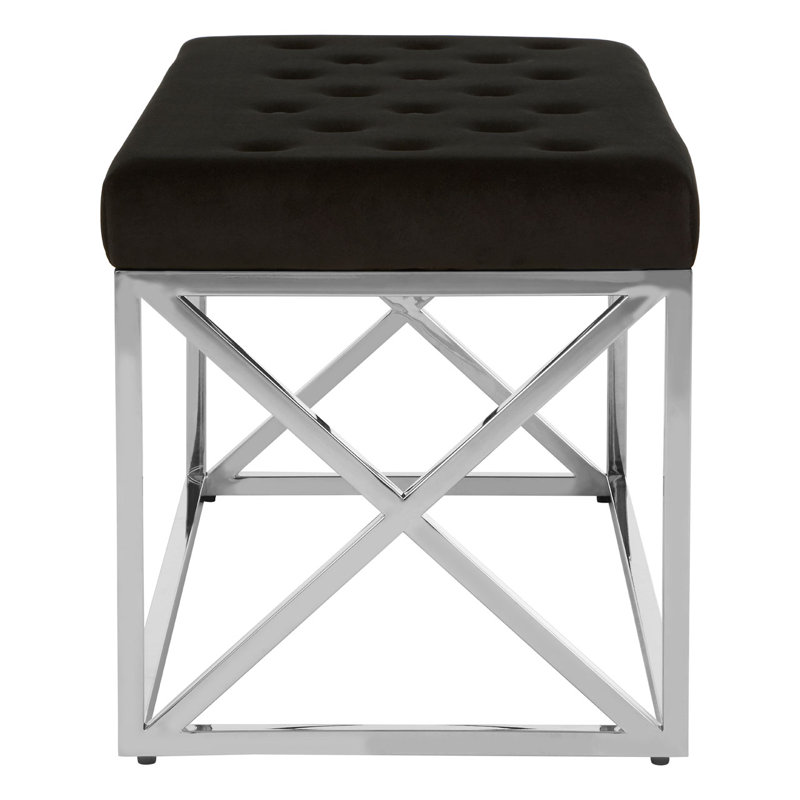 Anmol Velvet Upholstered Bench, Black, Silver