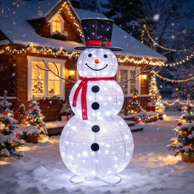 6FT Pop Up Lighted Snowman Christmas Decorations Collapsible Xmas Snowman with 225 White LED Lights, Metal Frame Sparkle Fabric Holiday Ornament for Outdoor Yard Party Decor