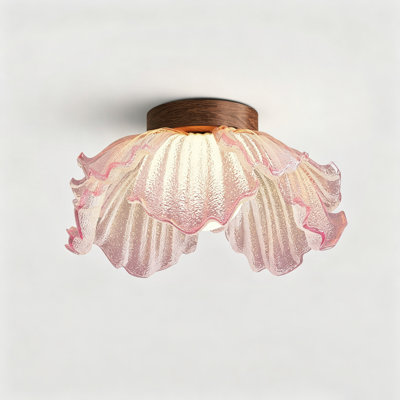 13.78" Walnut-Tone Gradient Petal 3-Color Integrated LED Ceiling Light – Dimmable Ambient Lighting