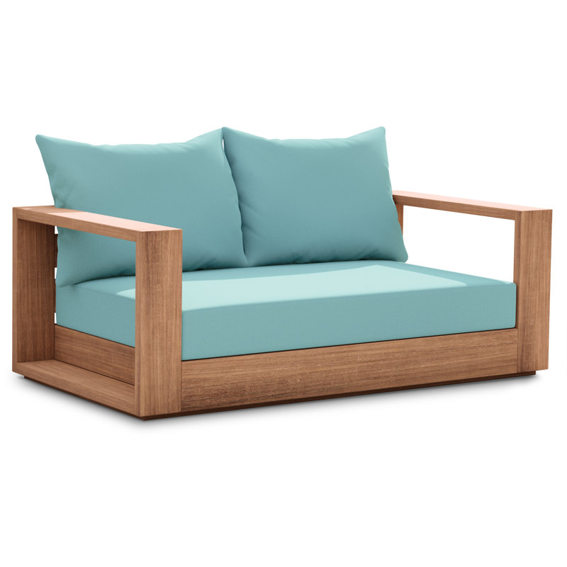Gazel 63'' Wide Teak Loveseat with Cushions, Sea Blue