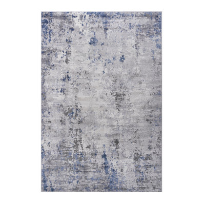 8X10 Area Rug In Silver/Blue/Abstract - Stain And Wear , Non-Shedding