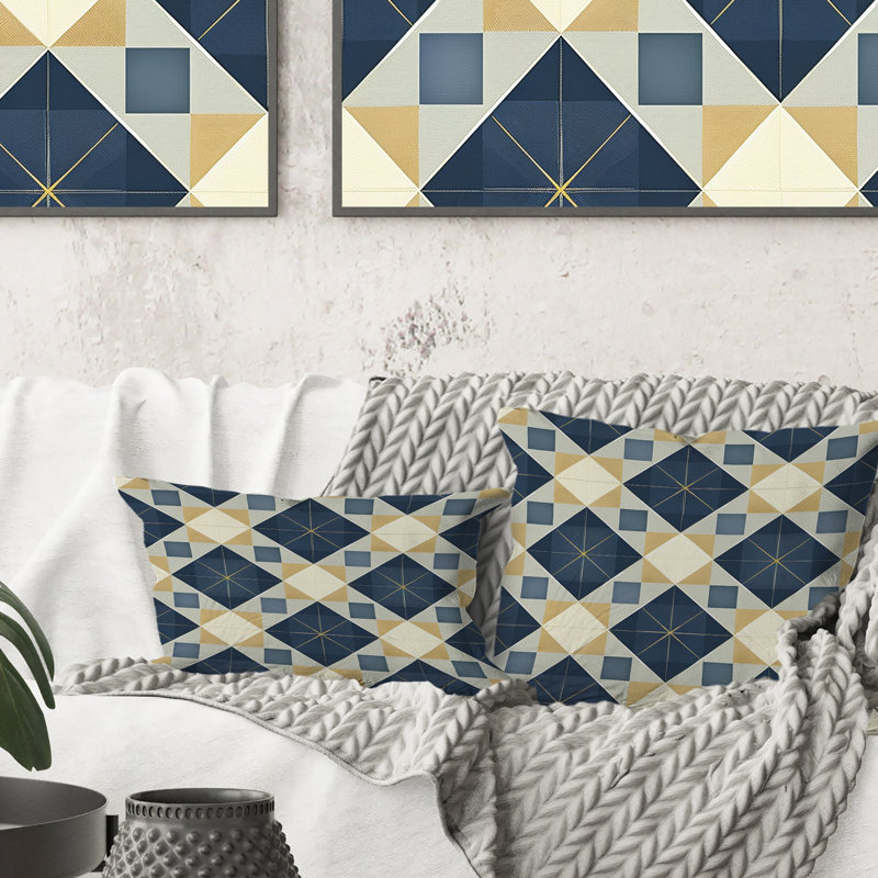 Imprimé vichy bleu marine II - coussin décoratif moderne, H 16 po x l 16 po