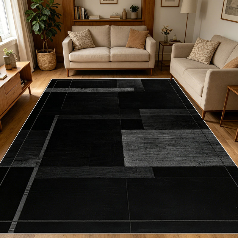 1PC Dark Black Grey Geometric Abstract Minimalist area rugs for Living Room, Soft and Comfortable, Suitable for all seasons, easy-to-maintain, machine washable Indoor floor mat, Under Table Farmhouse suitable for bedroom, dining room, home office,