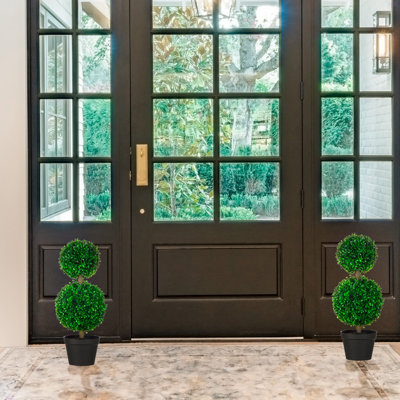 Plante artificielle pour l'intérieur et l'extérieur Faux plantes artificielles en pot, 2 boules Topiaire pour bureau à domicile, décoration de salon, vert