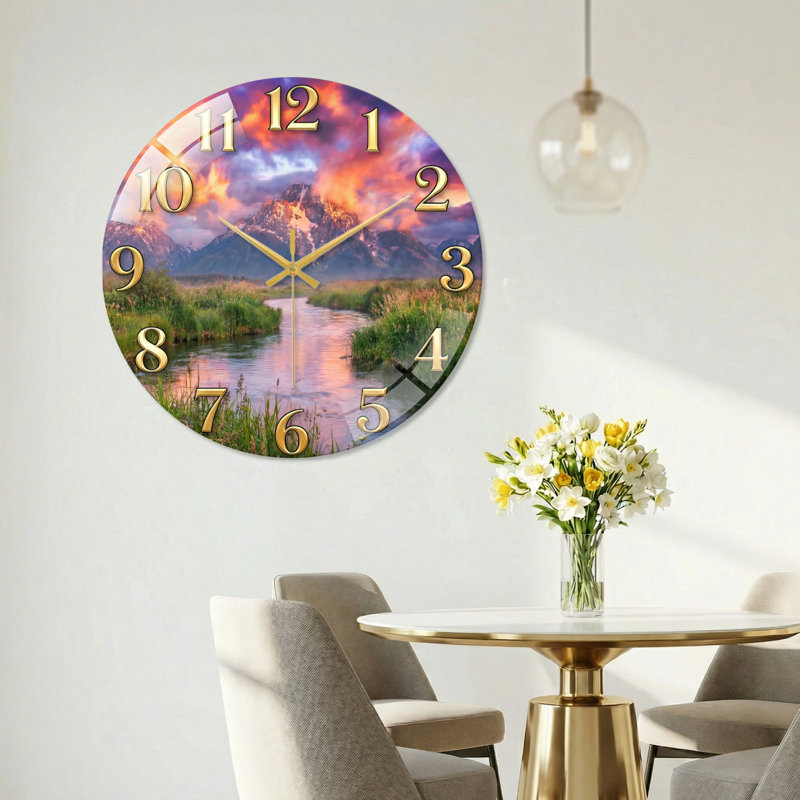 "Mountain Stream", horloge murale en verre, 40 x 40 cm (15,7 x 15,7 pouces)